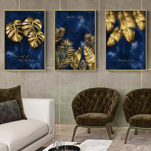 DDWW Abstract Golden Plant Leaves Picture Wall Poster Modern Style Canvas Print Painting Art Painting Living Room Decoration