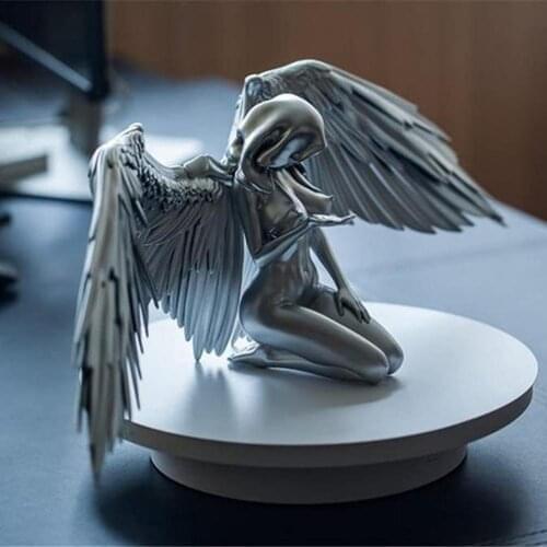 Art Angel Female Woman Wings Kneeling Cloak Hat Naked Nude Sexy Human Body Silver Resin Redemption Angel Sculpture