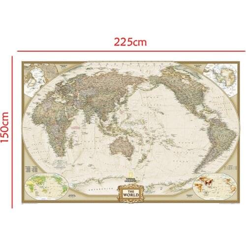 150x225cm The World Physical Map Foldable No-fading Non-woven Map For Education And Culture