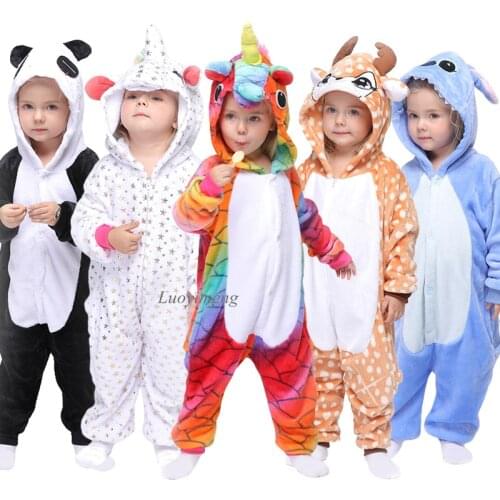 Kigurumi Onesies For Kids Girls Anime Unicorn Pajamas Boys Cartoon Sleepwear Cat Panda Costume Stitch Overalls Children Homewear