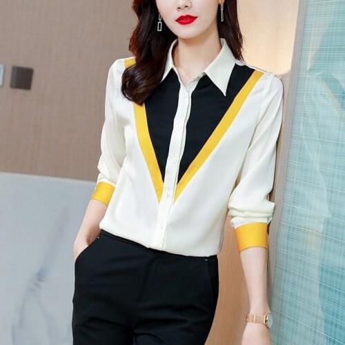 Korean women silk shirt women satin shirt women long-sleeved shirt plus size office ladies silk shirt shirt