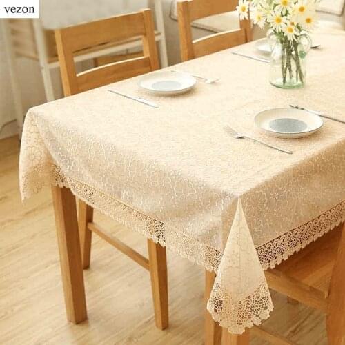 Vezon New Hot Luxury Full Lace Floral Tablecloth Elegant Beige Organza Lace Table Cloth Overlays Home Towel Decorative Textiles