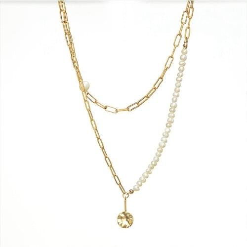 Brass With 18K Gold Chain Layered Real Pearl Necklaces Runway T Show Party Designer Gown Top Gothic Ins Japan Korean Trendy