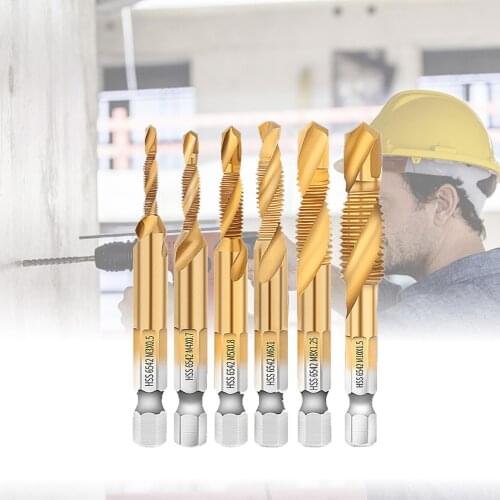 M3-M10 Hex Shank Titanium Plated HSS Screw Thread Metric Tap Drill Bit Composite for Screw Machine Multifunction Drilling Tools
