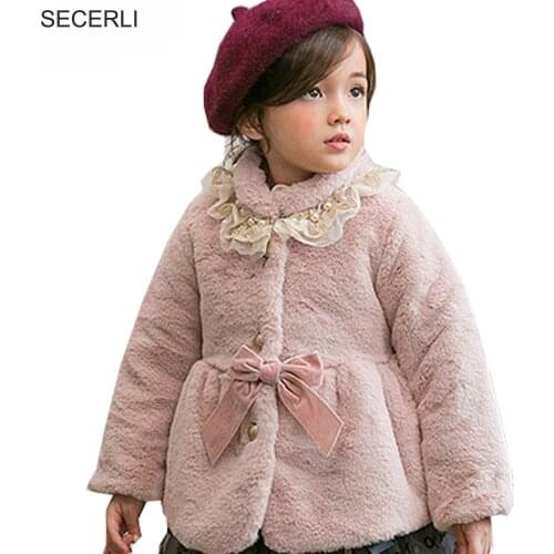 Fashion Baby Girl Winter Jacket Children Outerwear Coat 1Y-6Y Toddler Girl Fur Jacket Parka Bow-Knot Cute Kids Girl Clothes