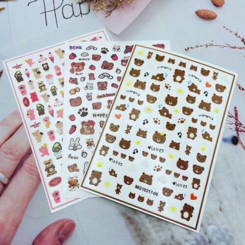 Fashion Hot Selling New Arrival Nail Stickers for Women Girls 9*12cm 3D DIY Fingernail Decals Carton Bears Manicure Hand Decor