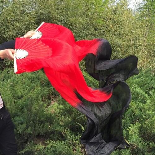 NEW 1pair(L+R) 100% pure real Silk Fan Veils for bellydanceing fully hand--made dyed mixed-color Veil Fans high quality