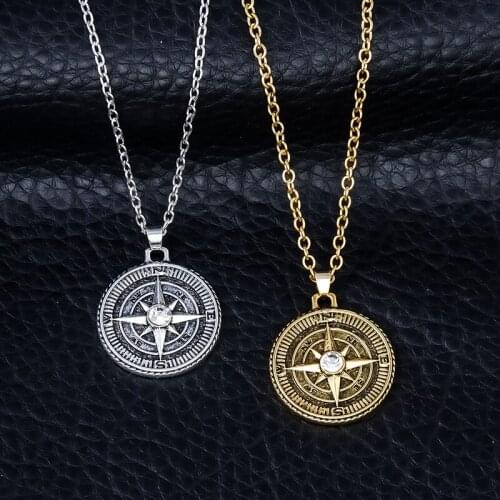 New 2020 Berbeny Vintage Cross Octagon Star Necklace Men Women Simple Hip Hop Round Drop Compass Necklaces Chain Cross Jewelry