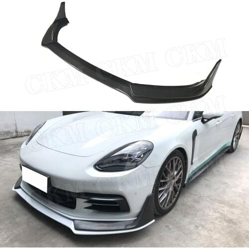 Dry Carbon Fiber Front Lip Spoiler Splitters For Porsche Panamera 971 2017 2018 2019 Head Bumper Chin Guard Car Styling