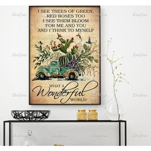 Gardening And Hummingbirds Lovers What A Wonderful World Lyrics Poster Gardener Wall Art Prints Home Decor Canvas Floating Frame