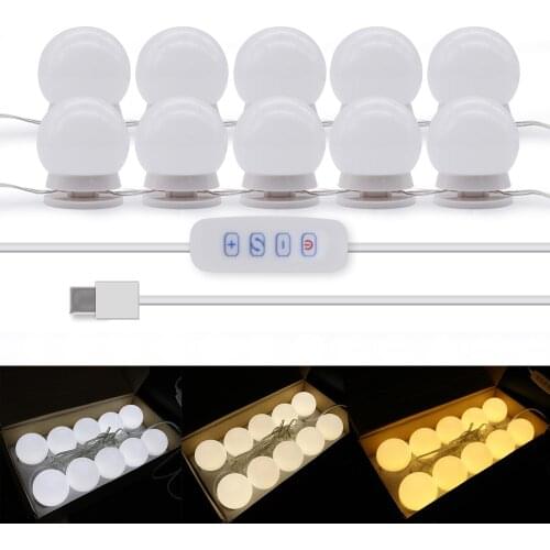 Hollywood Vanity Lights USB Makeup Mirror Light 10 Bulbs Dimmable Wall Lamp For Dressing Table