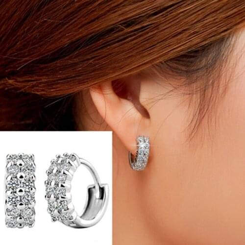 Hot Sterling Silver Double Row Shiny Zircon Earrings Female Models Suitable for Valentines Day gift Factory Wholesale Price