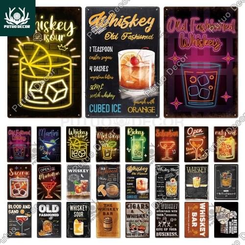 Putuo Decor Whiskey Vintage Metal Sign Tin Sign Decorative Retro Metal Posters Iron Pub Bar Club Man Cave Decor Wall Decoration