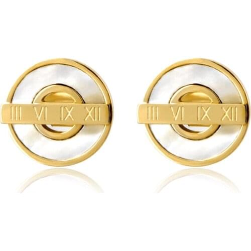 Luxury Brand Stud Earrings For Women Round Shell Letter Geometric Rose Gold Earrings Ear Jewelry Love Earrings Wedding Gift