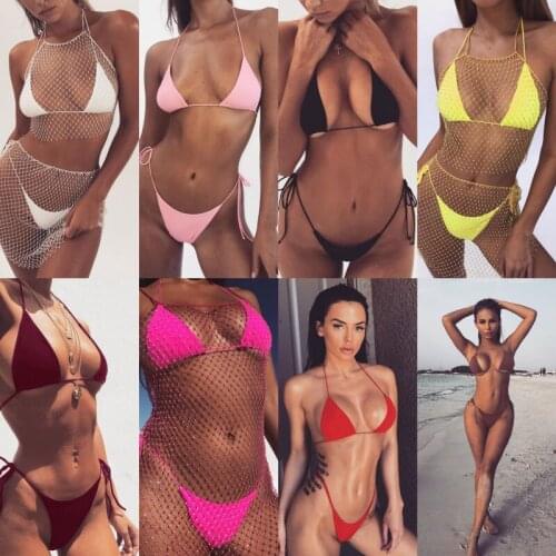 Sexy Women Pure Color Swimwear bikini 2021 hot sexy push up women New Summer Style Lady Bandage Bikini Set Bra Bathing Suit