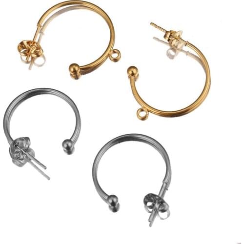 10pcs Gold Plated 15mm 20mm 25mm Earring Posts with Loop C Shape Ear Studs Earrings Accessories DIY Jewelry Making Wholesale