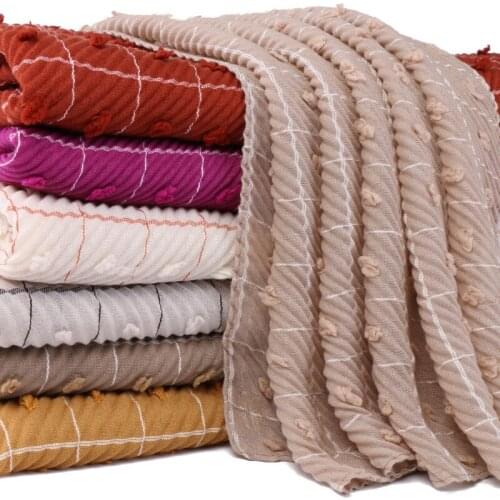 Crinkle plaid ball hijab scarf pom cotton shawls muslim wrinkle scarves Ripples wraps stretchy headband scarves 10pcs/lot
