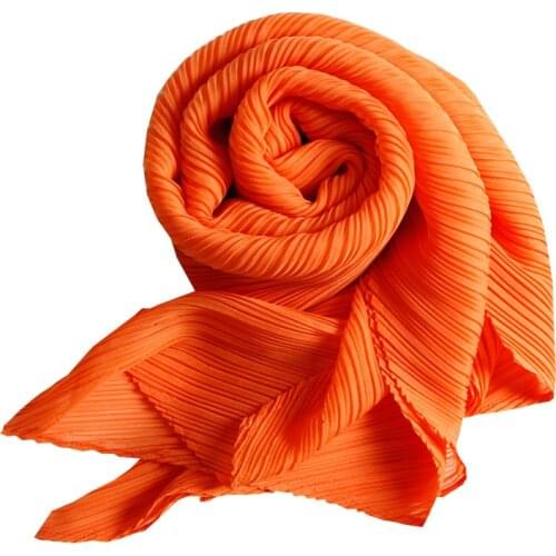 Miyake Wrinkle Scarf Neck Female Pleated Long Pure Silk Scarf Spring and Autumn Winter New Style Shawl