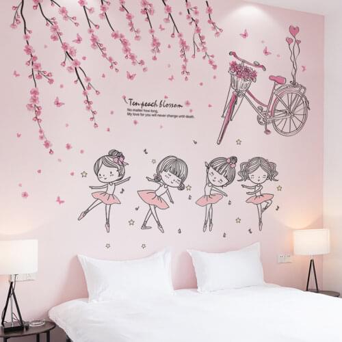 [shijuekongjian] Flower Bike Wall Stickers DIY Ballet Girl Dancer Wall Decals for Kids Room Baby Bedroom House Decoration