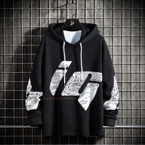 Mens Hoodie Mens Sweatshirt Spring 2021 New Korean Style Trend Loose Casual Stitching Long Sleeve V-Neck Casual Hoodie