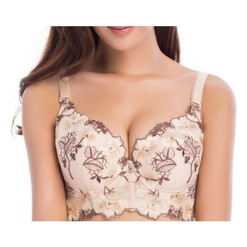 Slim Girl Womens Sexy Bra Big Size SuperBoost Padded Underwear New Sexy Rose Embroidery Brassiere Underwire Lingerie 32-40 DN