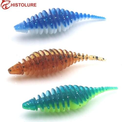 HISTOLURE 15pcs/lot 48mm 1.7g Versatile Soft Lure Worm Swimbaits Jig Head Lure Ribbed Body Fishing Baits