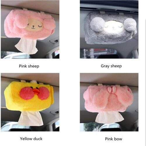 High Quality Plush Car Creative Sun Visor Hanging Sunroof Cartoon Paper Drawer Car Paper Towel Box Car Interior Supplies