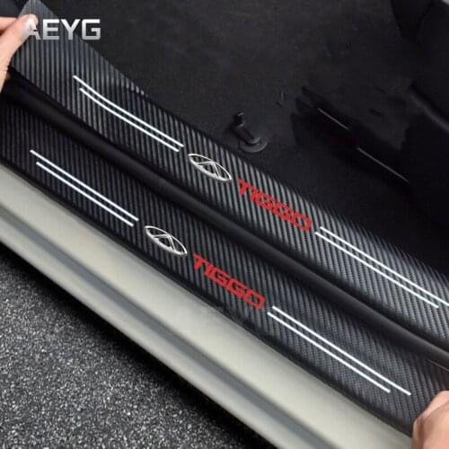 4Pcs Carbon Fiber Car Door Sill Guard Protective Leather Stickers Vinyl Decals For Chery Tiggo 3 4 5 7 5x PRO 8 Auto Accessories