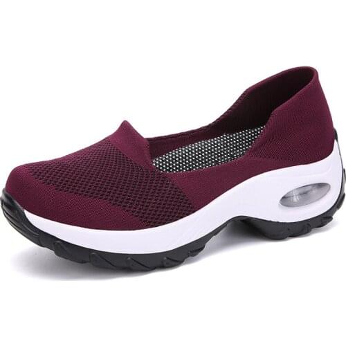 Women Sneakers Slip-On Spring Summer Cushioning Sports Shoes for Female Wine Red Comfortable Womens Loafers Flats