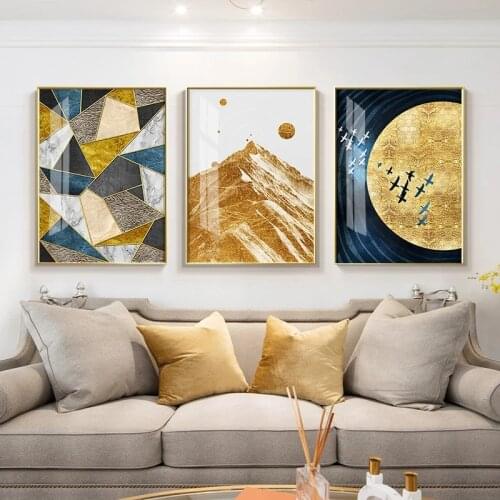 Golden Modern Abstract Mountain Moon landscape Wall Poster Canvas Print Painting Art Decoration Picture Living Room Decor