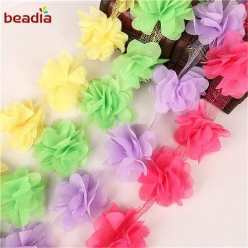 New 13pcs 14 Color flowers 3D Chiffon Cluster Flowers Lace Dress Decoration Lace Fabric Applique Trimming Sewing Supplies
