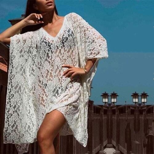 2021 Lace Tunic Bathing suit cover ups Pareo Beach Cover up Sarong Swimsuit Dress Saida de Praia Bikini Cover up Swimwear #Q386