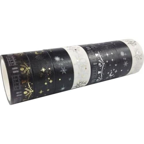 8pcs Washi Masking Tape set (Black + gold + silver)