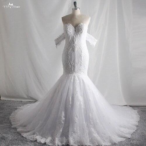 RSW1740 Real Photo Customized Off Shoulder Sweetheart White Lace Mermaid Wedding Dresses