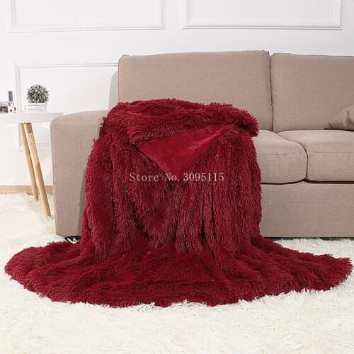 Burgundy Shaggy Faux Fur Throw Blanket for Couch Cuddly Bed Plush Blanket for Children Kids Bedroom Decoration 60"x80"inches