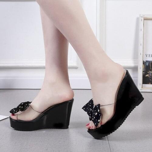 Polka Dots Summer Women Wedge Comfortable Platform Sandals Ladies Bow Knot Platform Peep Toe Wedges Shoes Slippers May30