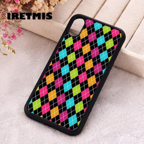 Iretmis 5 5S SE 2020 phone cover cases for iphone 6 6S 7 8 Plus X Xs Max XR 11 12 MINI Pro Soft Silicone TPU Neon Argyle