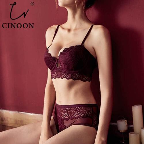 CINOON French Top Classic Bandage Bra Set Sexy Lace Underwear Set Lingerie Push Up Brassiere Soft Panties For Women Underwear