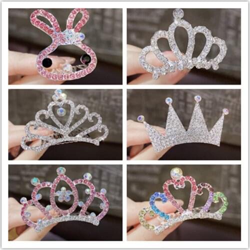 New Girls Cute Shining Diamond Crown Rabbit Alloy Hair Combs Kids Sweet Headband Hair Clips Tiaras Fashion Hair Accessories
