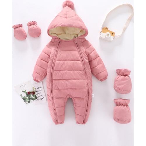 Toddler Infant Baby Clothing Boys Girls Hooded Romper Jumpsuit Cotton Thick Clothes Winter Warm Newborn Costumes Gloves Boots