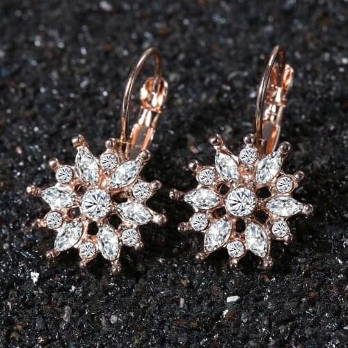 Elegant Women Crystal Flower Earring Fashion Bling Hoop Earrings Jewelry Female Girls Charm Gift 2 Colors Earring Accessories