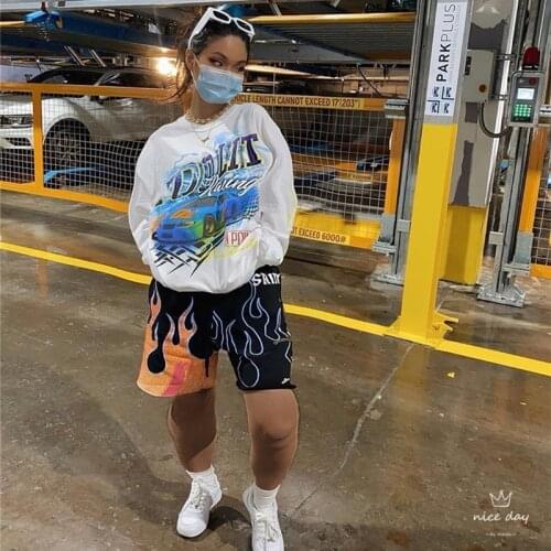Plus Size Womens Hip Hop Print Hoodie Long Sleeve Round Neck Loose Pullover 2020 High Street Harajuku Girls Street Wear