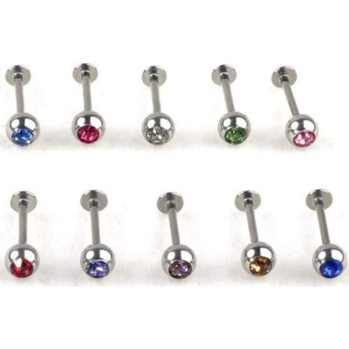 2 Pieces 16G 1.2x8x3mm Crystal Ball Lip Ring Labret Rings Tragus Rings Barbell Body Piercing Jewelry