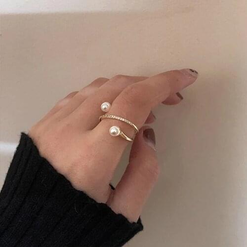 Fashion Crystal Pearl Rings Set For Women Gold Color Geometric Irregularity Finger Rings Female Temperament 2021 Jewelry Anillos