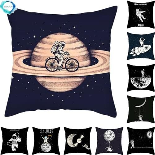 Astronaut Rocket The Moon Sofa Decorative Pillow Cover Cushion Cover Polyester Throw Pillowcase for Home Chair Fundas De Cojin