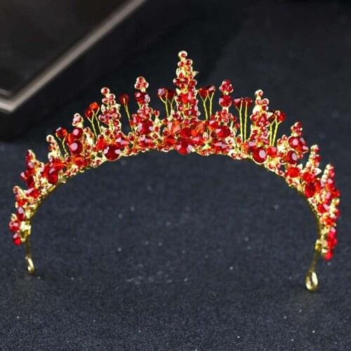 Red Rhinestone Tiara Headband Crown Hair Accessories Bridal Wedding Wear for Women LB