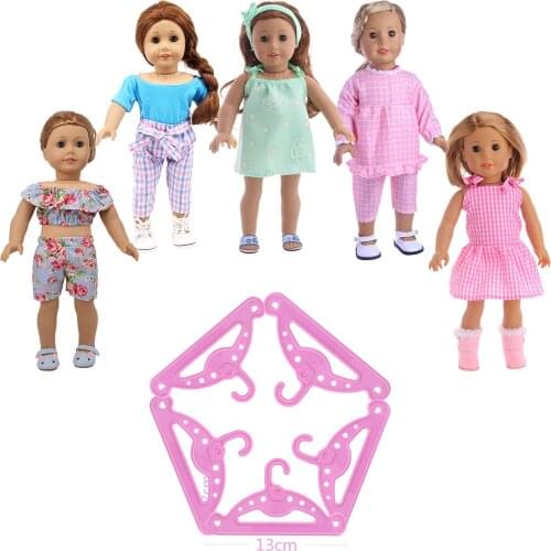 Doll Dress Clothes And 5pcs Hangers Handmade Dress For 18 Inch American&43Cm Baby New Born Doll For Our Generation Girl`s Toy
