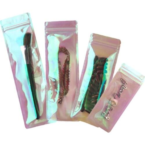 1000Pcs Strip Rainbow Laser Clear Plastic Self Sealing Zipper Recyclable Packaging Bag Zip Lock Crafts Accessories Storage Bag