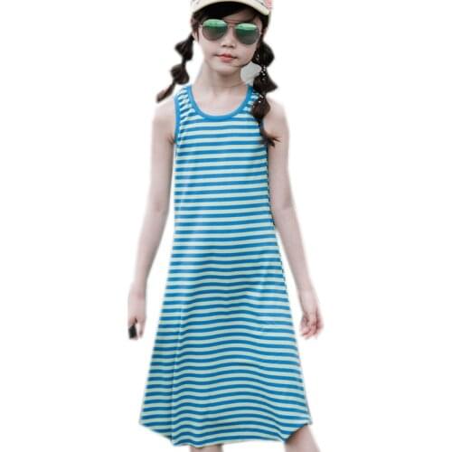4 to 16 years kids & teenager girls summer striped cotton casual sleeveless vest midi dress children girl fashion flare dress