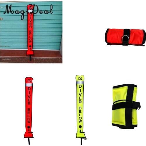 MagiDeal 4ft Reflective Inflatable Safety Sausage (SMB Surface Marker Buoy) Diver Below Signal Tube for Underwater Scuba Diving